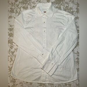 Vintage Talbots Cotton Crochet Button Down Shirt Top, size small 6 Cottagecore